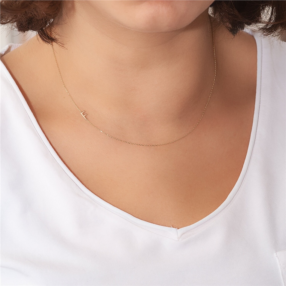 Solid Gold Sideways Initial Necklace
