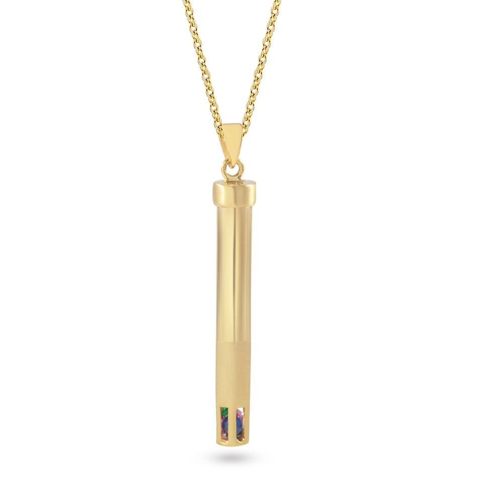 Solid Gold 3D Cylinder Bar Necklace