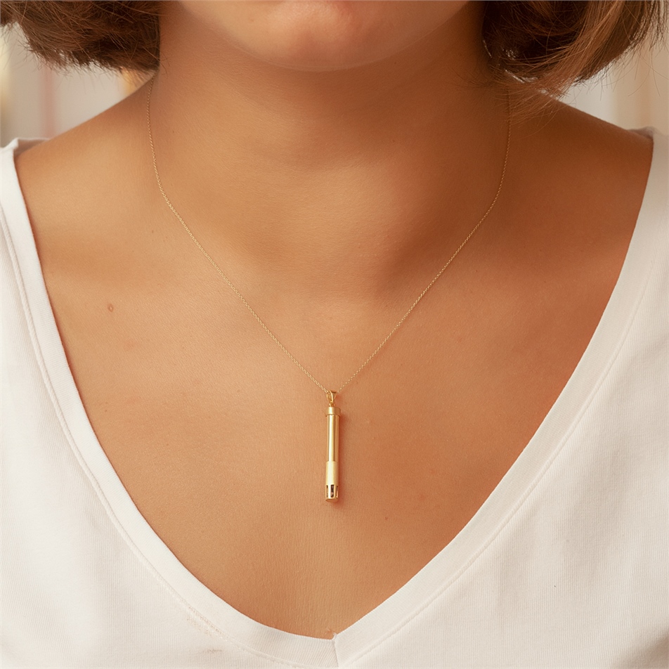 Solid Gold 3D Cylinder Bar Necklace