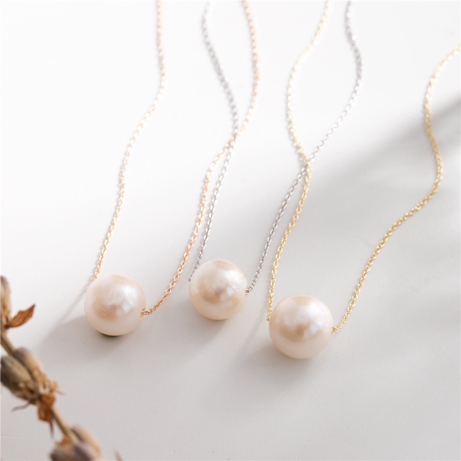 Solid Gold Single Pearl Gold Necklace