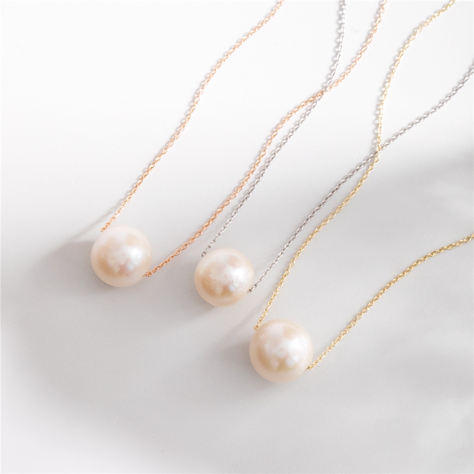 Solid Gold Single Pearl Gold Necklace