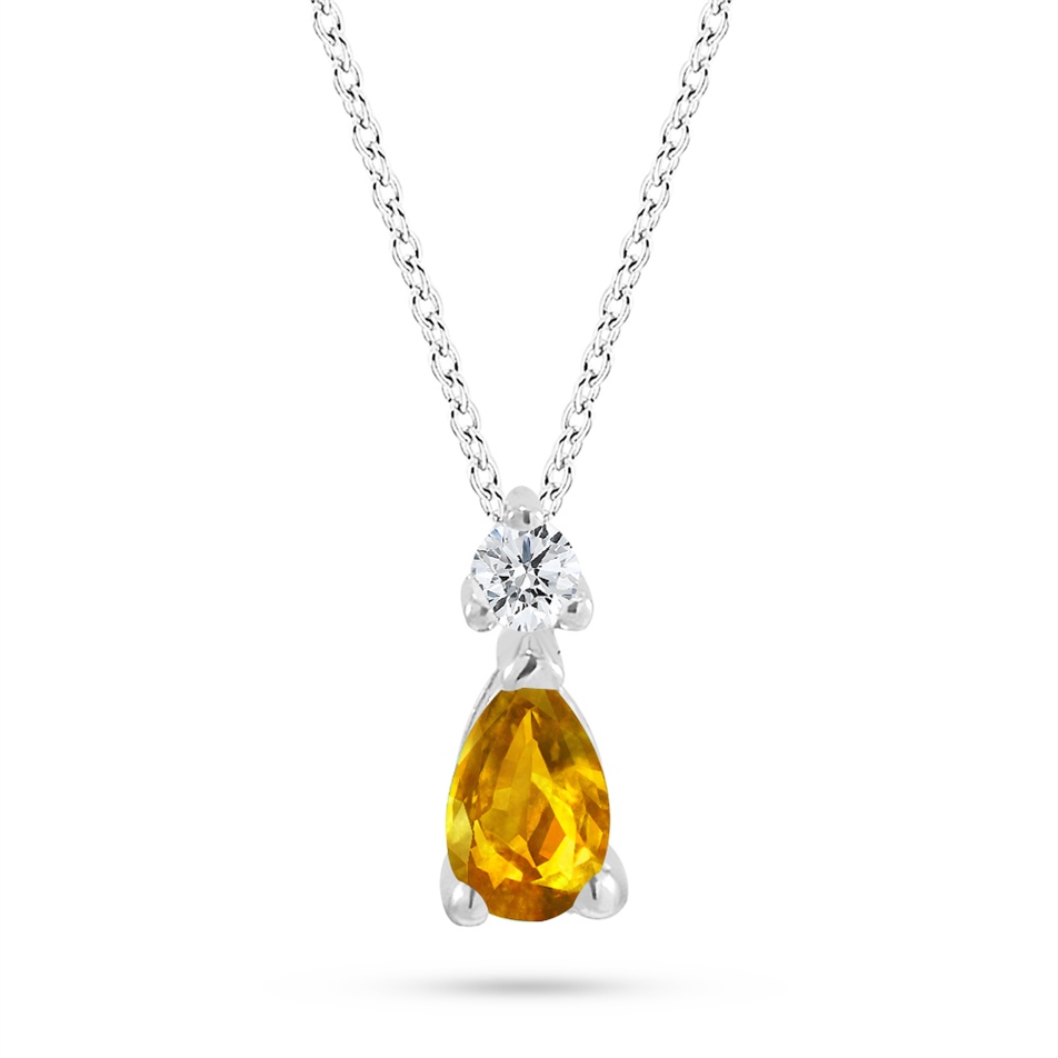 Solid Gold 0.04 ct. Diamond Citrine Necklace