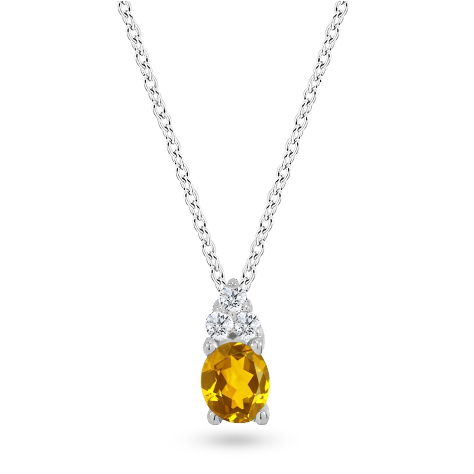 Solid Gold 0.04 ct. Diamond Citrine Necklace