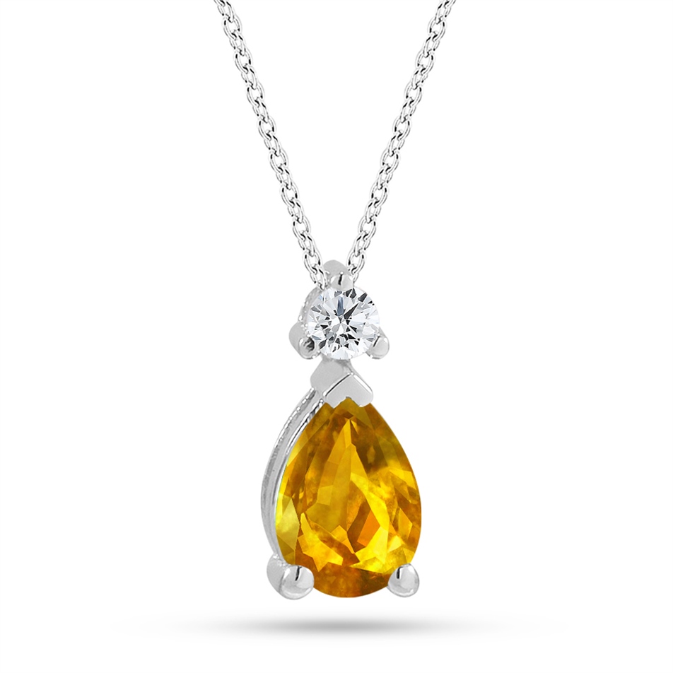 Solid Gold 0.05 ct. Diamond Citrine Necklace
