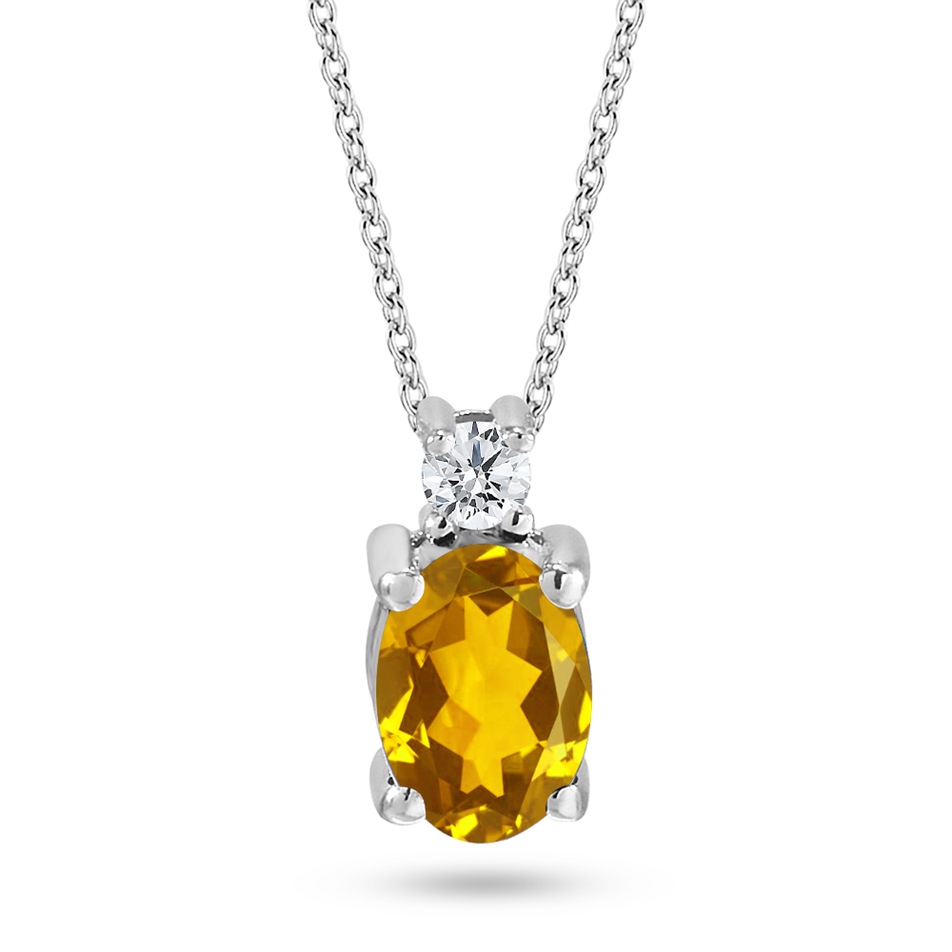 Solid Gold 0.05 ct. Diamond Citrine Necklace