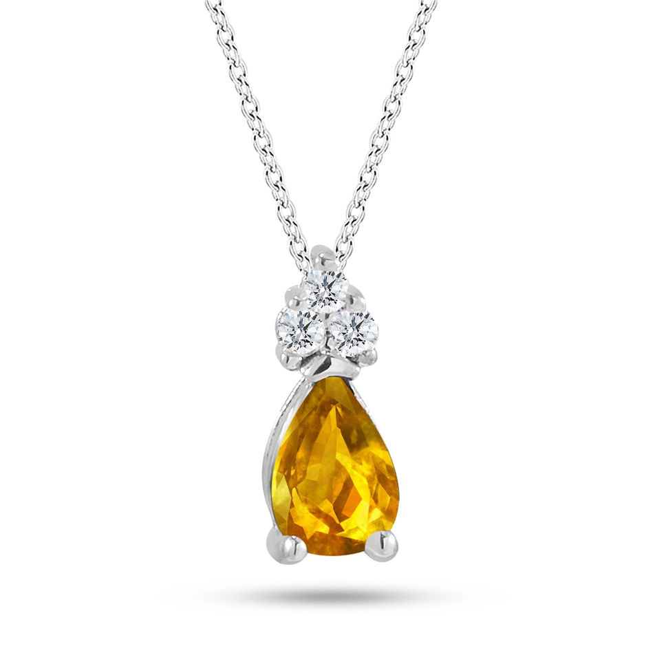 Solid Gold 0.05 ct. Diamond Citrine Necklace