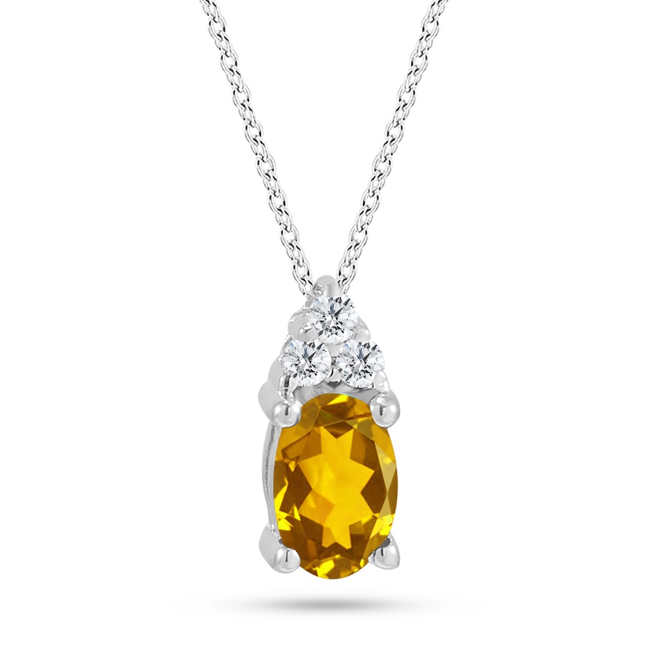 Solid Gold 0.05 ct. Diamond Citrine Necklace