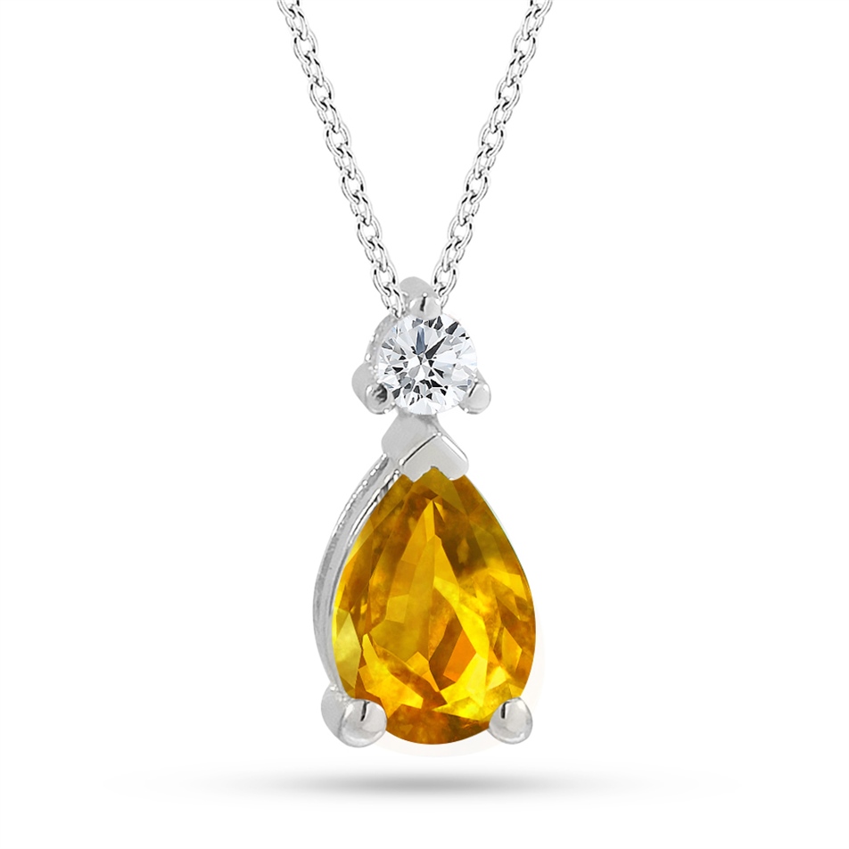 Solid Gold 0.06 ct. Diamond Citrine Necklace