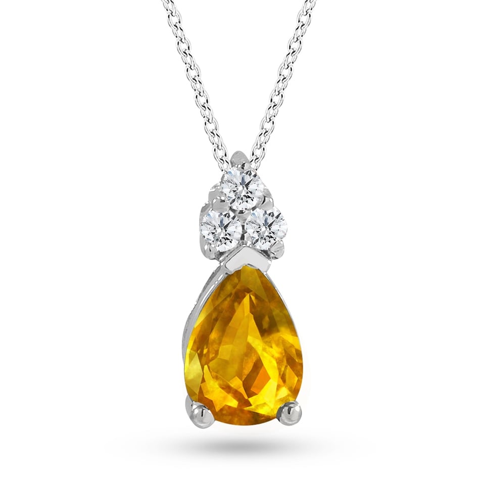 Solid Gold 0.06 ct. Diamond Citrine Necklace