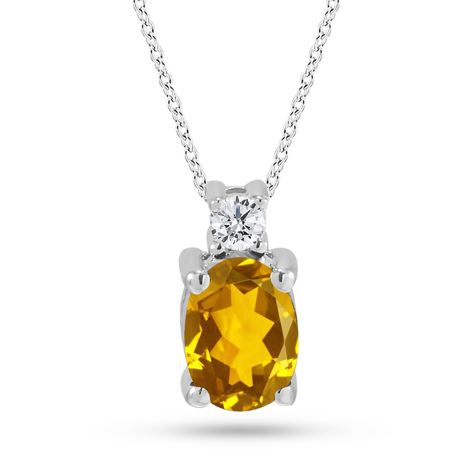 Solid Gold 0.06 ct. Diamond Citrine Necklace
