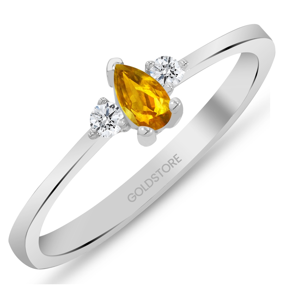 Solid Gold 0.08 ct Diamond Citrine Fancy Ring