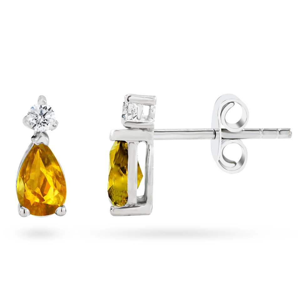 Solid Gold 0.1 ct. Diamond Citrine Earring