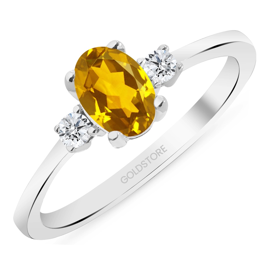 Solid Gold 0.12 ct Diamond Citrine Ring