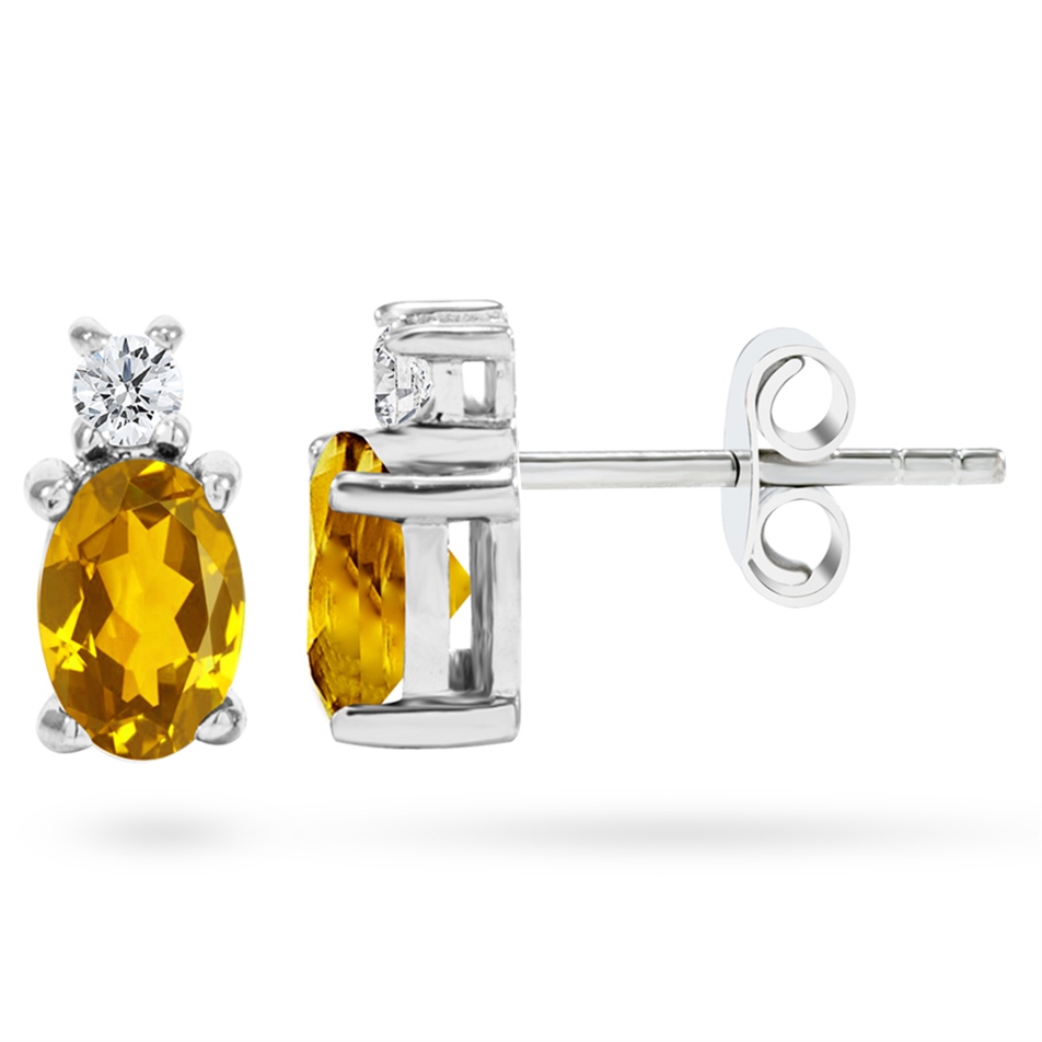 0.12 Karat Pırlanta Sitrin Klasik Küpe