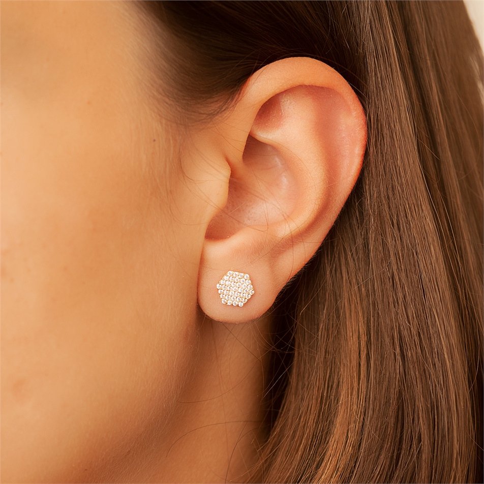 Solid Gold Hexagon Earring