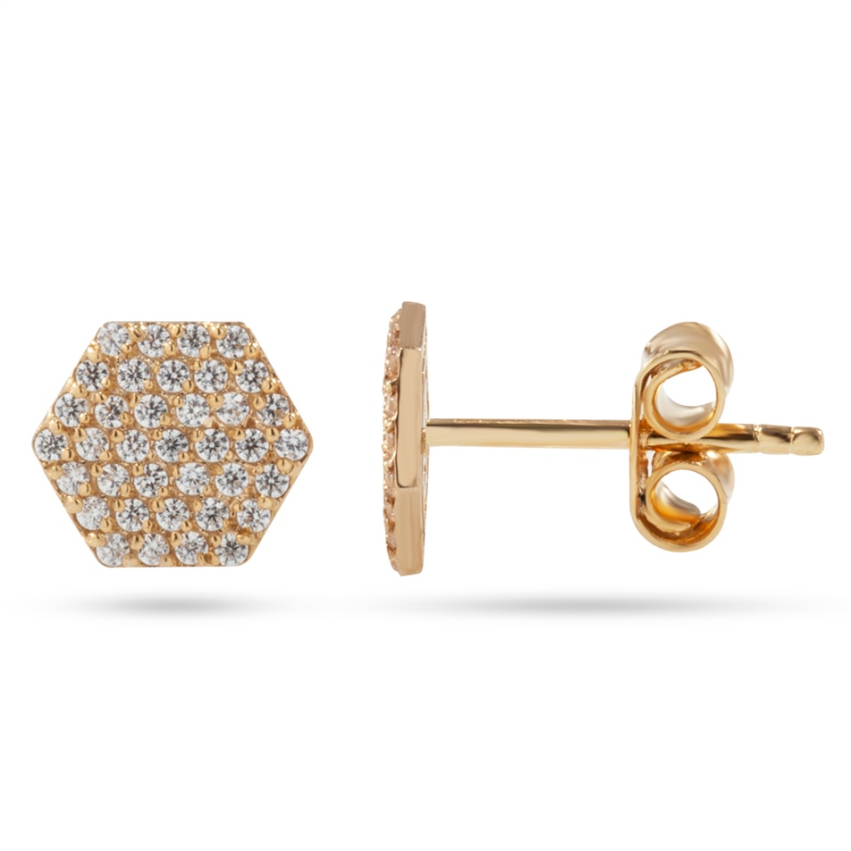 Solid Gold Hexagon Earring