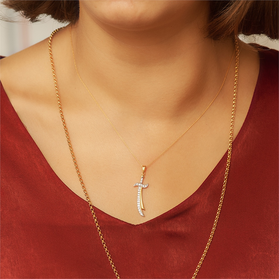 Solid Gold Zulfiqar Sword Necklace