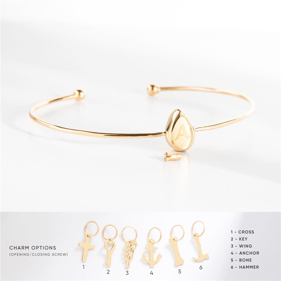 Solid Gold Tear Drop Urn Bangle Bracelet