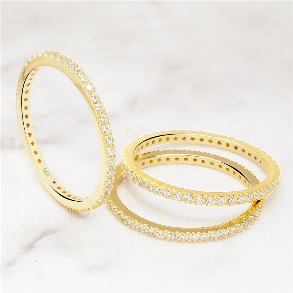 Goldstore-Thin Eternity Solid Gold Ring, Stackable Diamond Eternity Ring, Thin CZ 14k Gold Ring, Full Eternity Matching Band Ring Valentine’s Gift