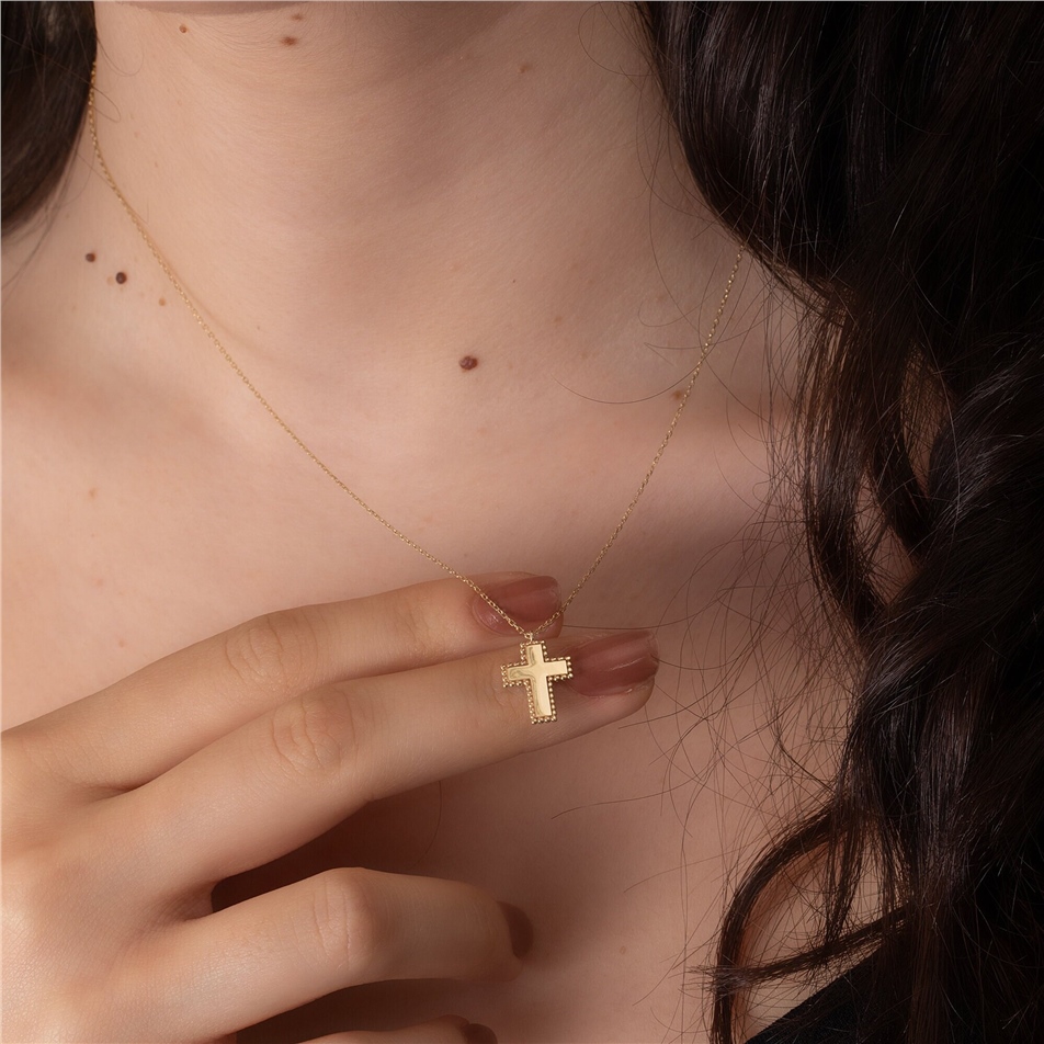Solid Gold Tiny Cross Necklace 
