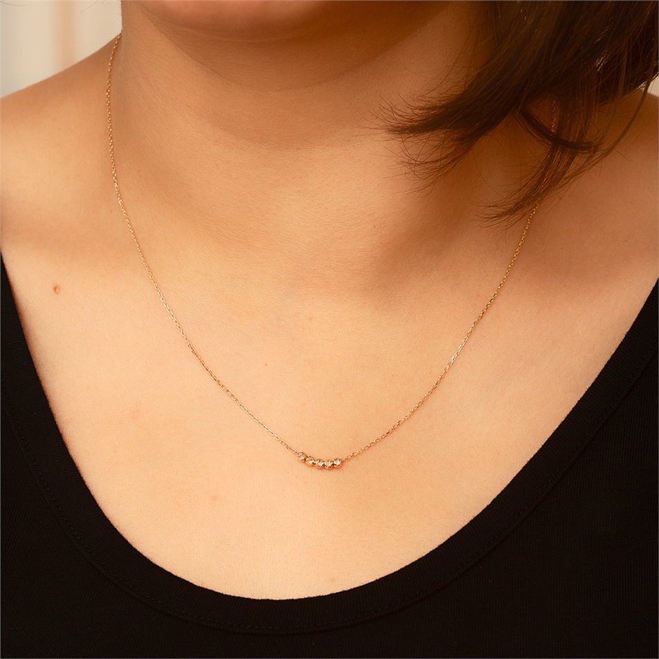 Solid Gold Ball Beaded Necklace