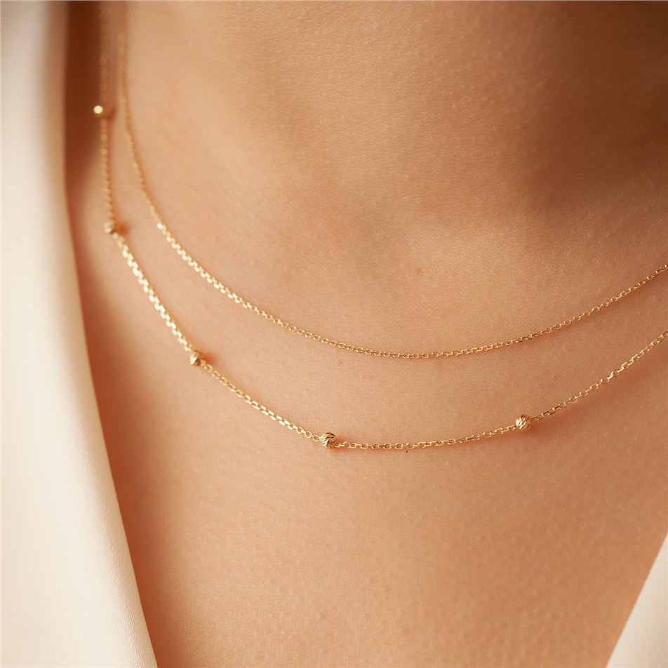 Solid Gold Ball Beaded Necklace