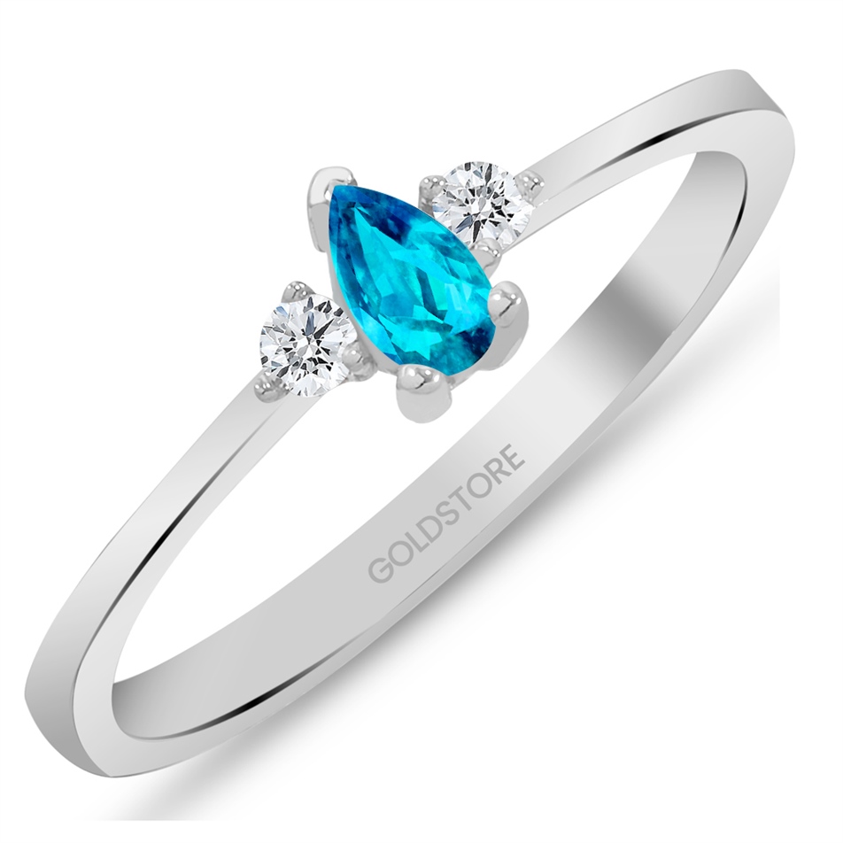 Solid Gold 0.09 ct. Diamond Blue Topaz Fancy Ring