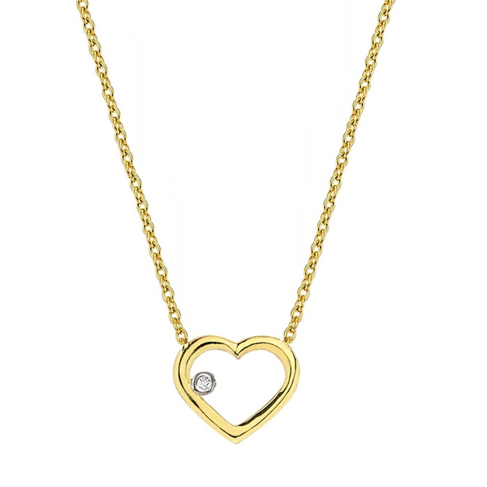 Solid Gold 0.01 ct. Diamond Heart Necklace