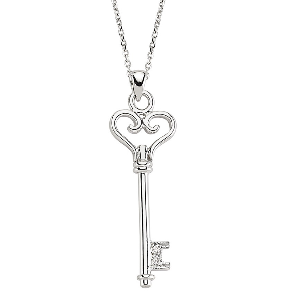 Solid Gold 0.02 ct Diamond Key Necklace