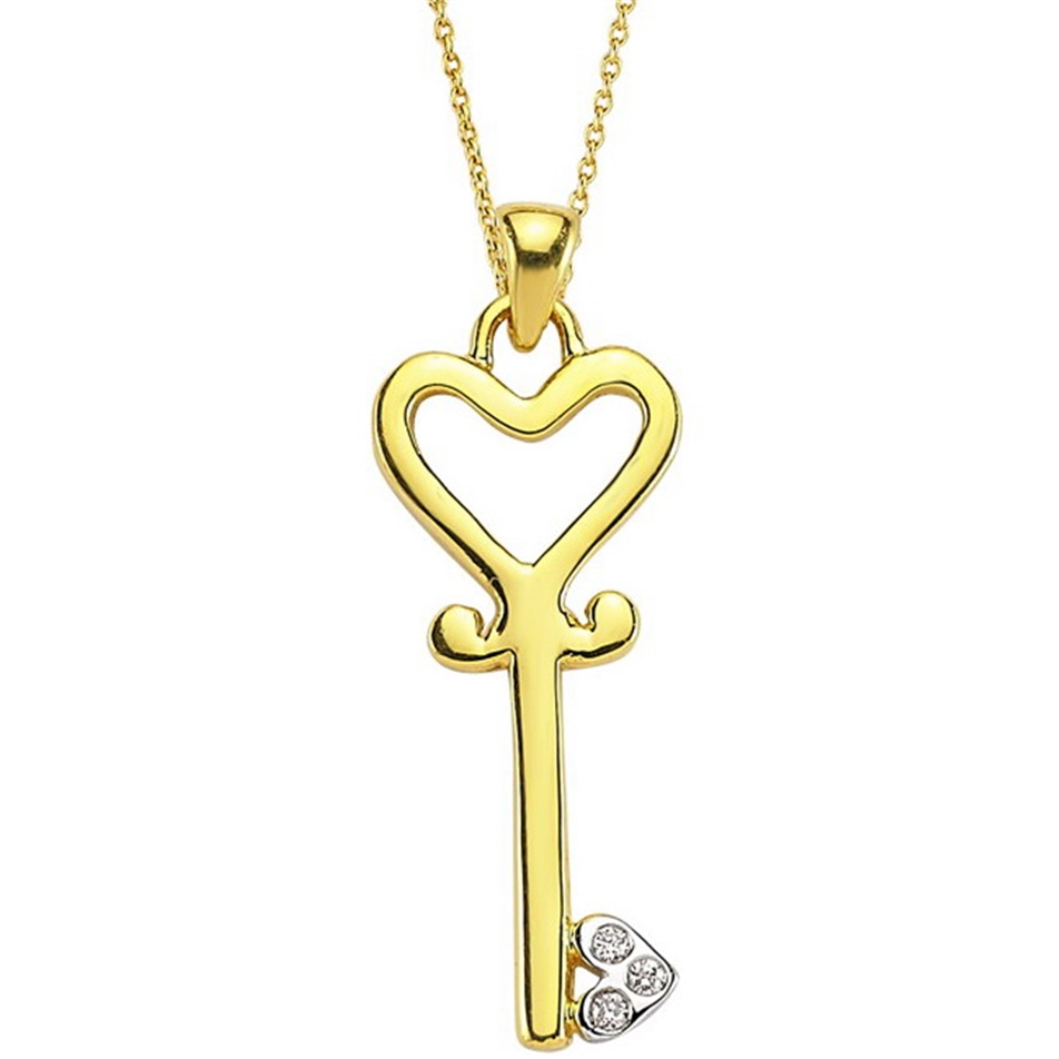 Solid Gold 0.02 ct. Diamond Key Necklace