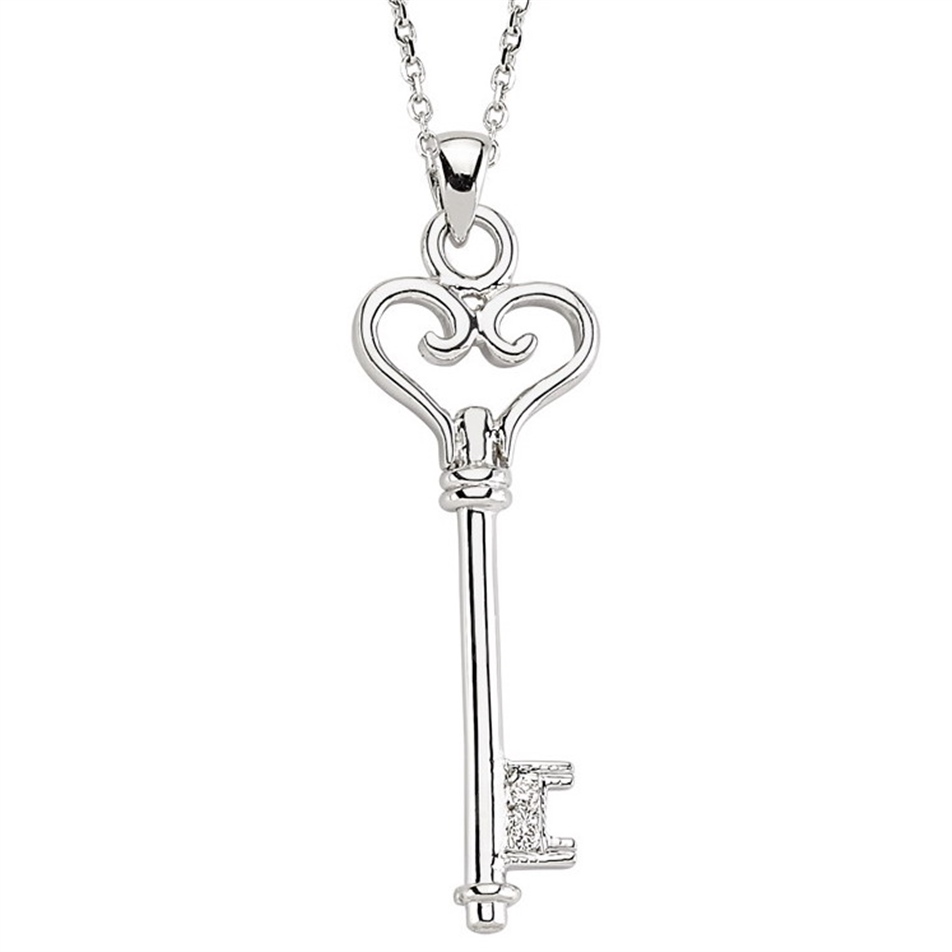 Solid Gold 0.02 ct Diamond Key Necklace