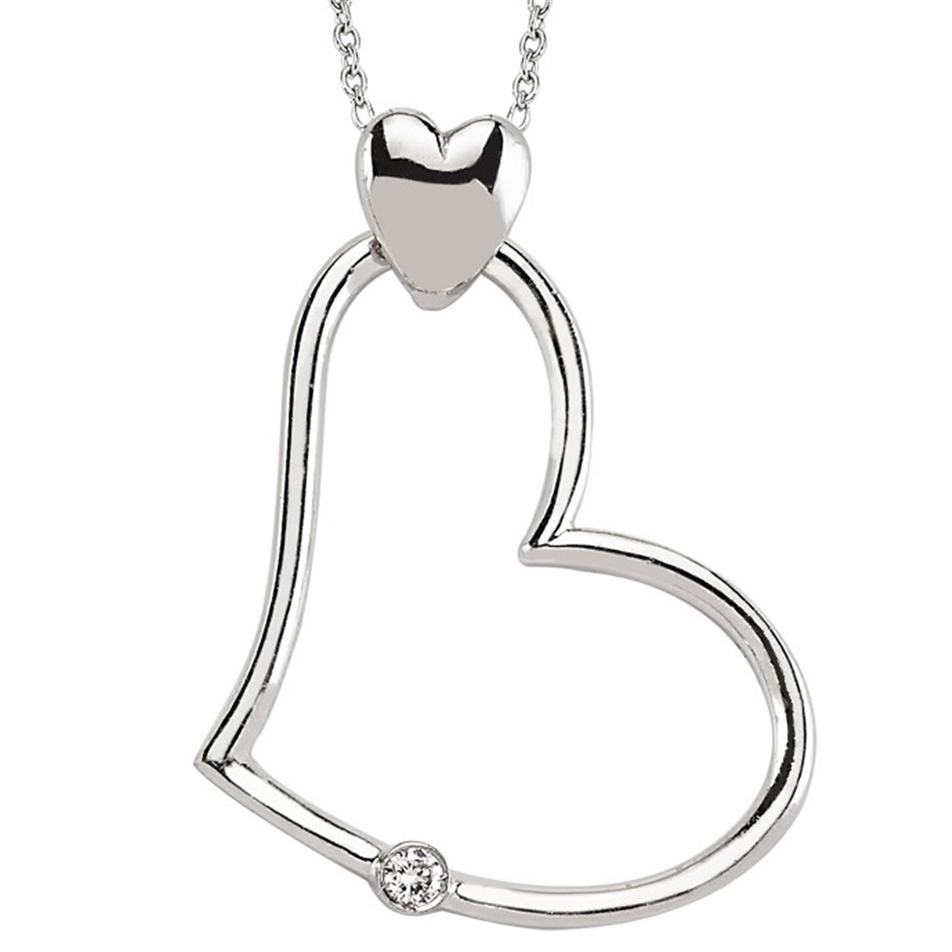 Solid Gold 0.03 ct. Diamond Heart Necklace