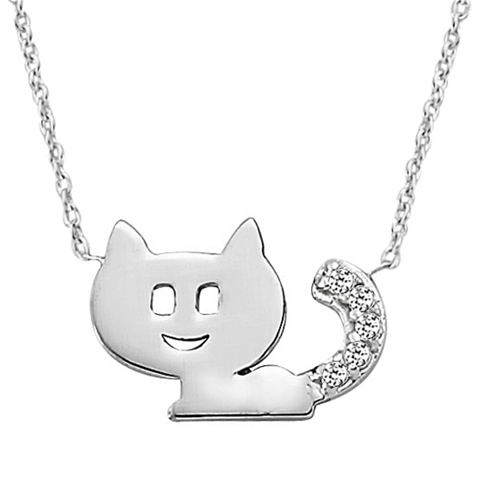 Solid Gold 0.03 ct. Diamond Cat Necklace