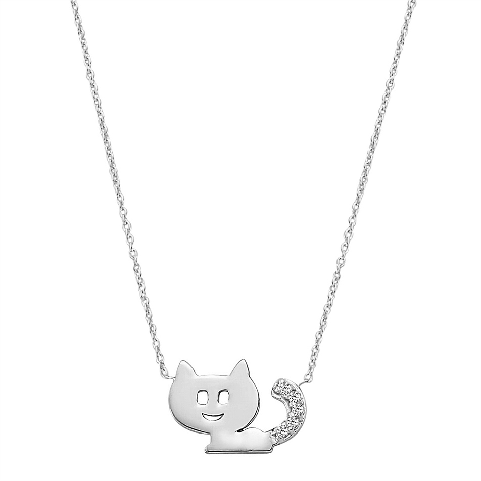 Solid Gold 0.03 ct. Diamond Cat Necklace