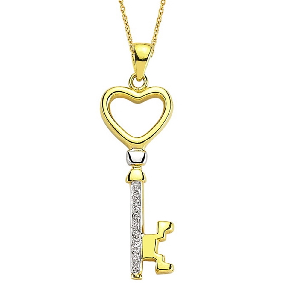 Solid Gold 0.04 ct Diamond Key Necklace