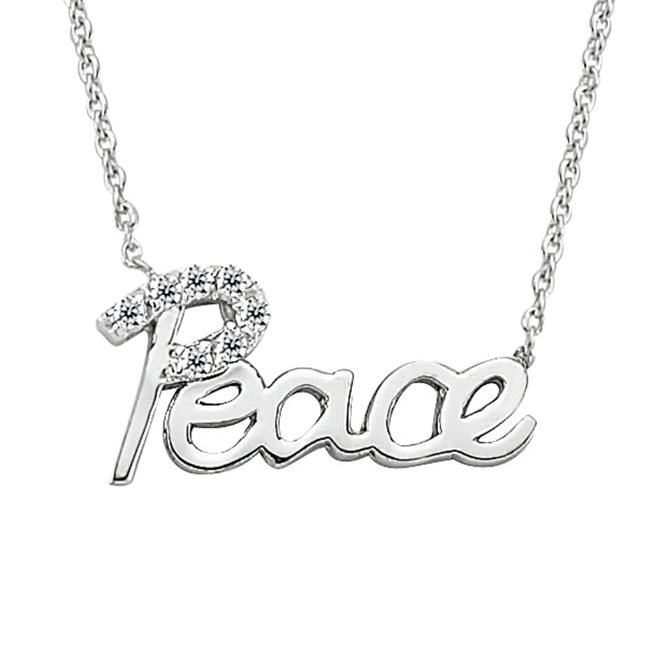 Solid Gold 0.04 ct. Diamond Peace Necklace