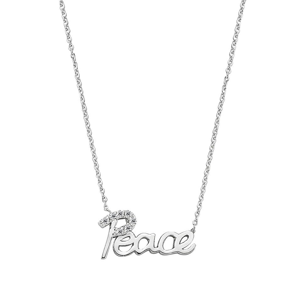 Solid Gold 0.04 ct. Diamond Peace Necklace