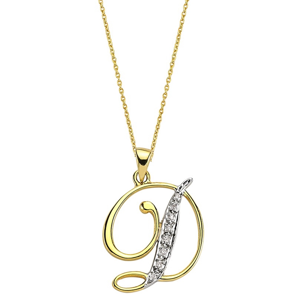 Solid Gold 0.04 ct. Diamond Initial Necklace