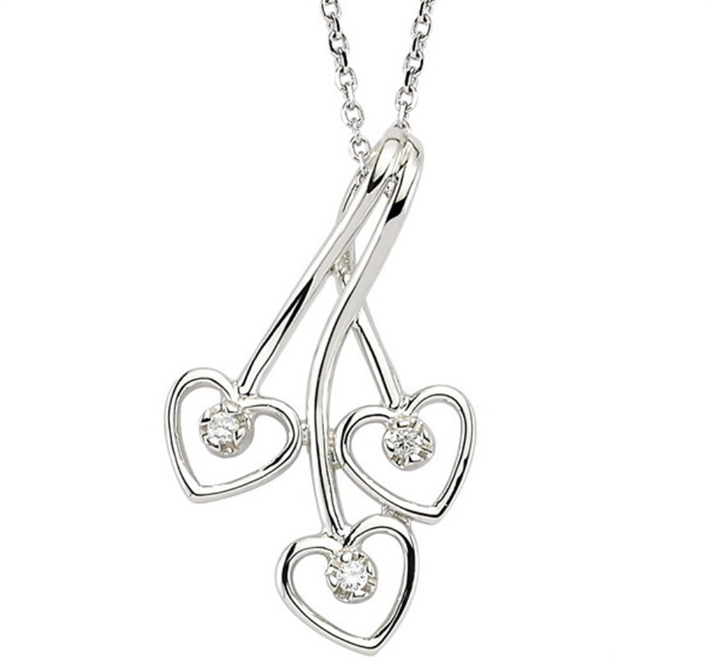 Solid Gold 0.04 ct Diamond Tria Heart Necklace