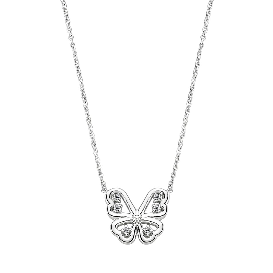 Solid Gold 0.04 ct. Diamond Butterfly Necklace