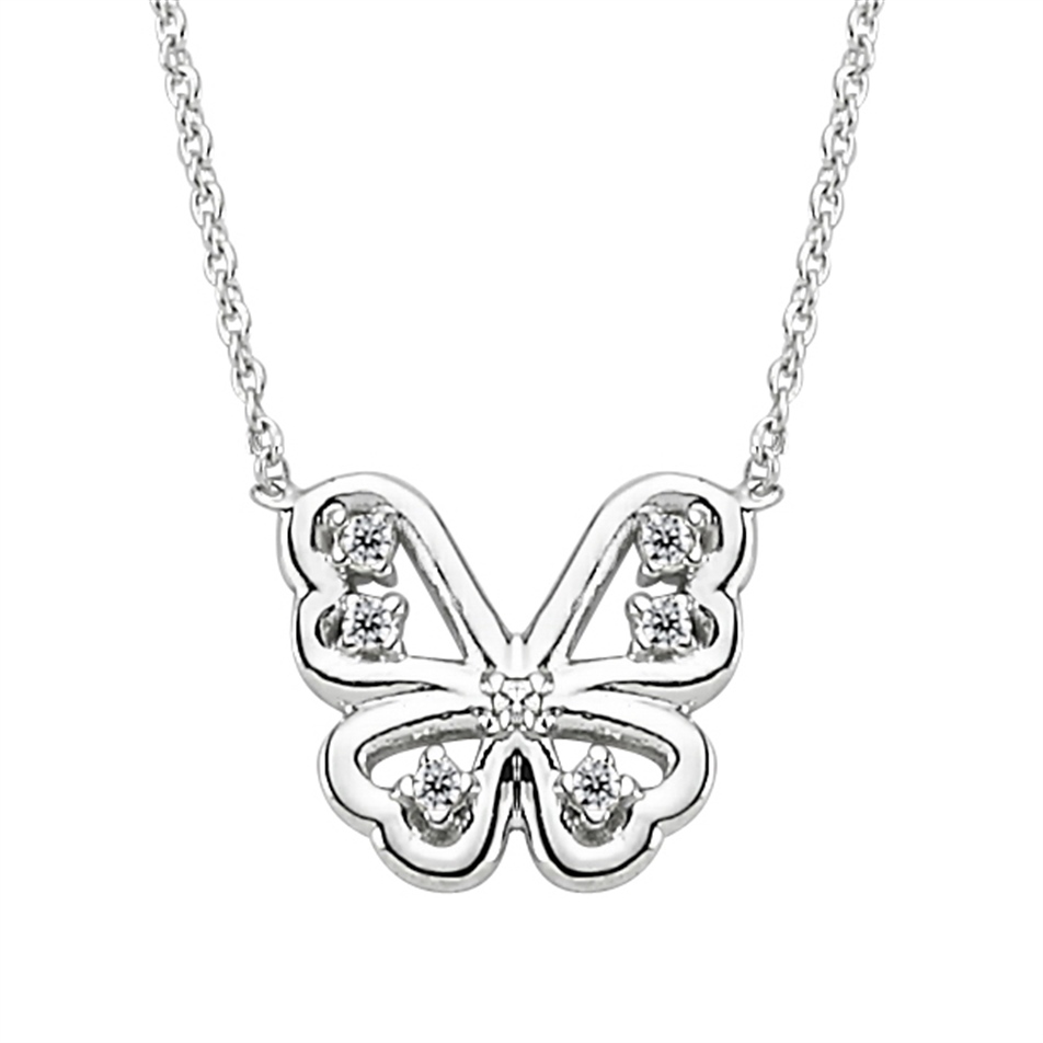 Solid Gold 0.04 ct. Diamond Butterfly Necklace