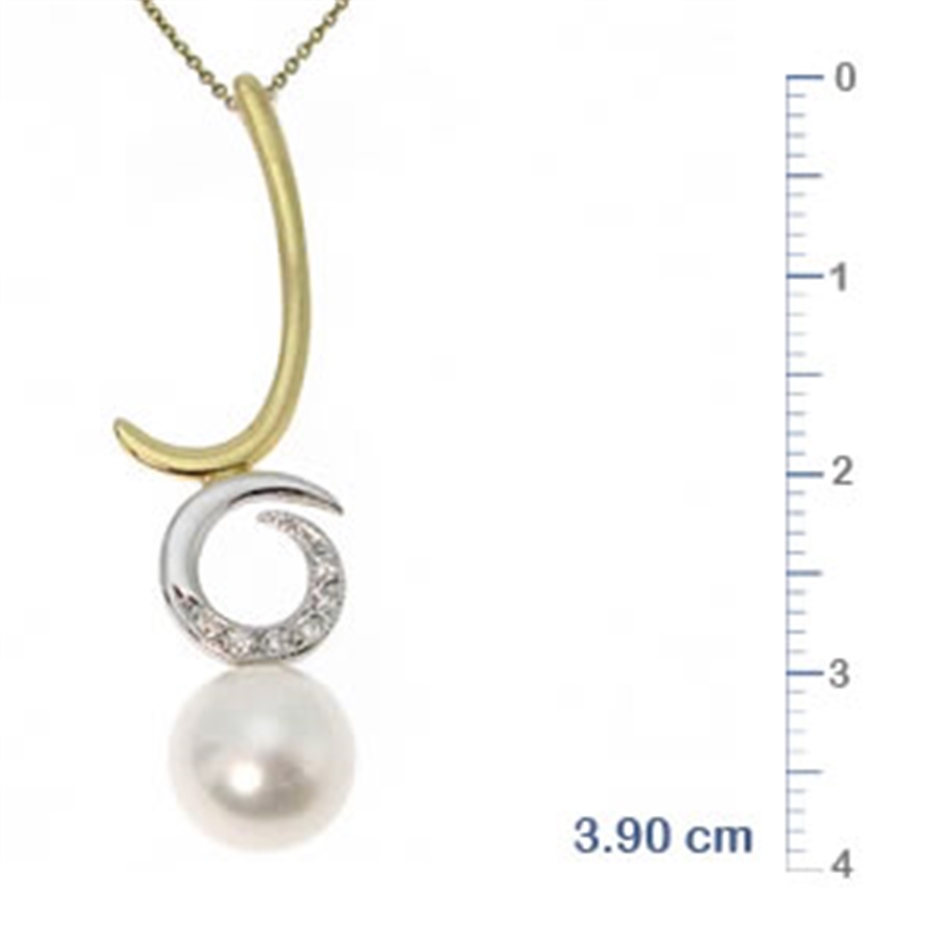 Solid Gold 0.04 ct. Diamond Pearl Necklace