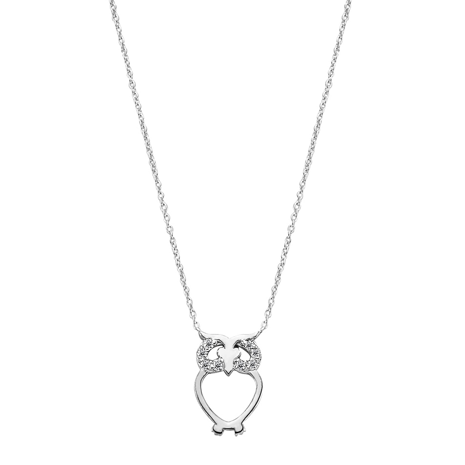 Solid Gold 0.04 ct. Diamond Owl Necklace