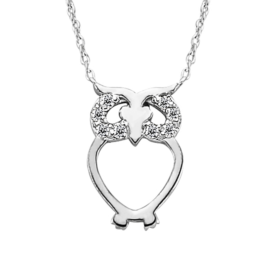 Solid Gold 0.04 ct. Diamond Owl Necklace