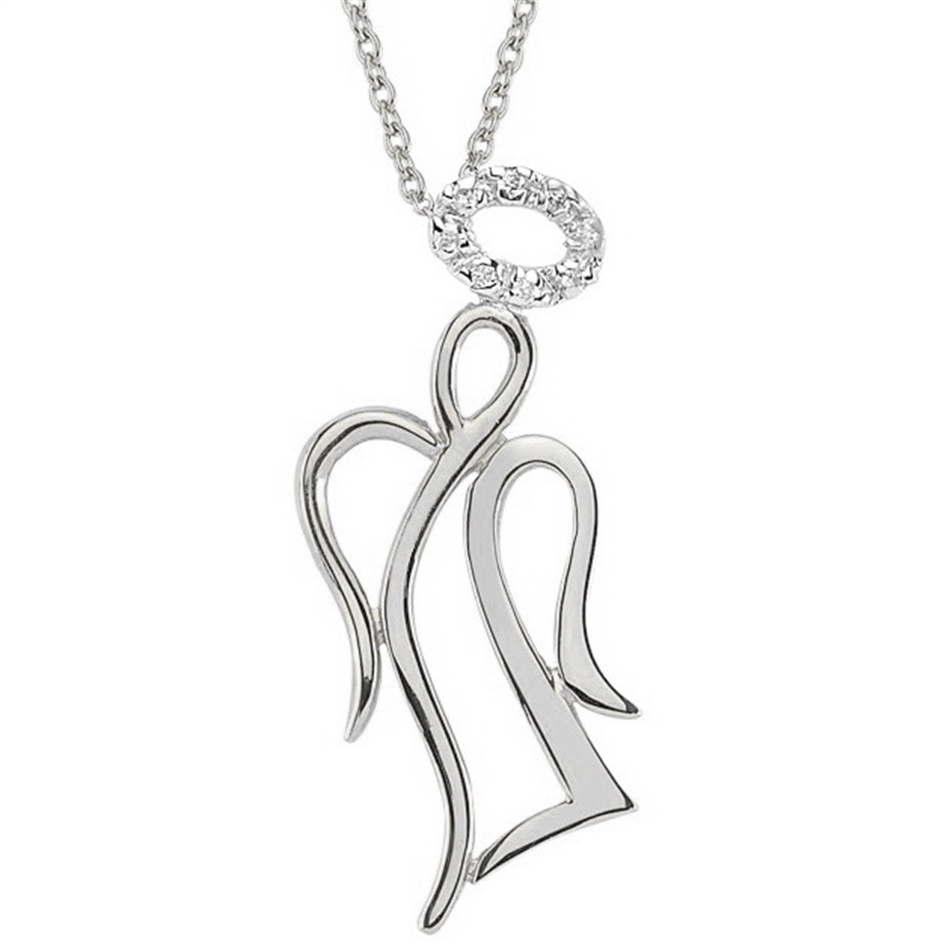 Solid Gold 0.04 ct. Diamond Angel Necklace