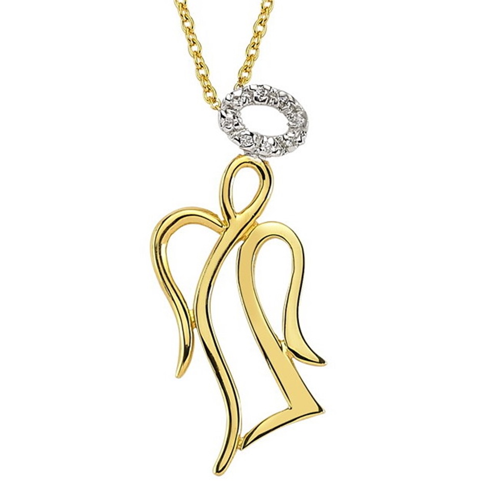 Solid Gold 0.04 ct. Diamond Angel Necklace