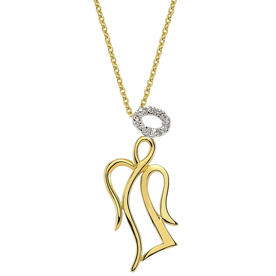 Solid Gold 0.04 ct. Diamond Angel Necklace