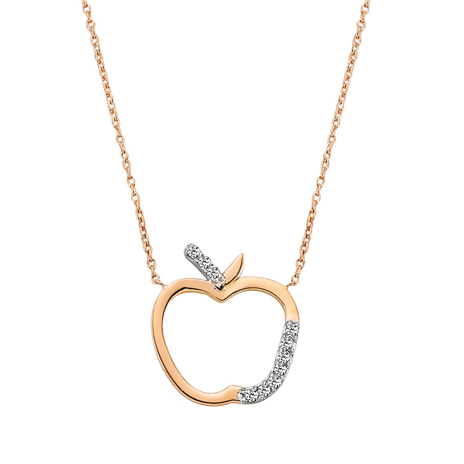 Solid Gold 0.05 ct. Diamond Apple Necklace