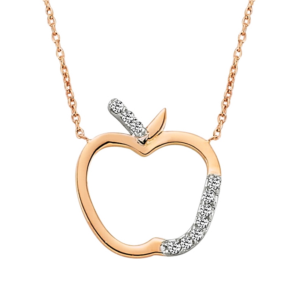 Solid Gold 0.05 ct. Diamond Apple Necklace
