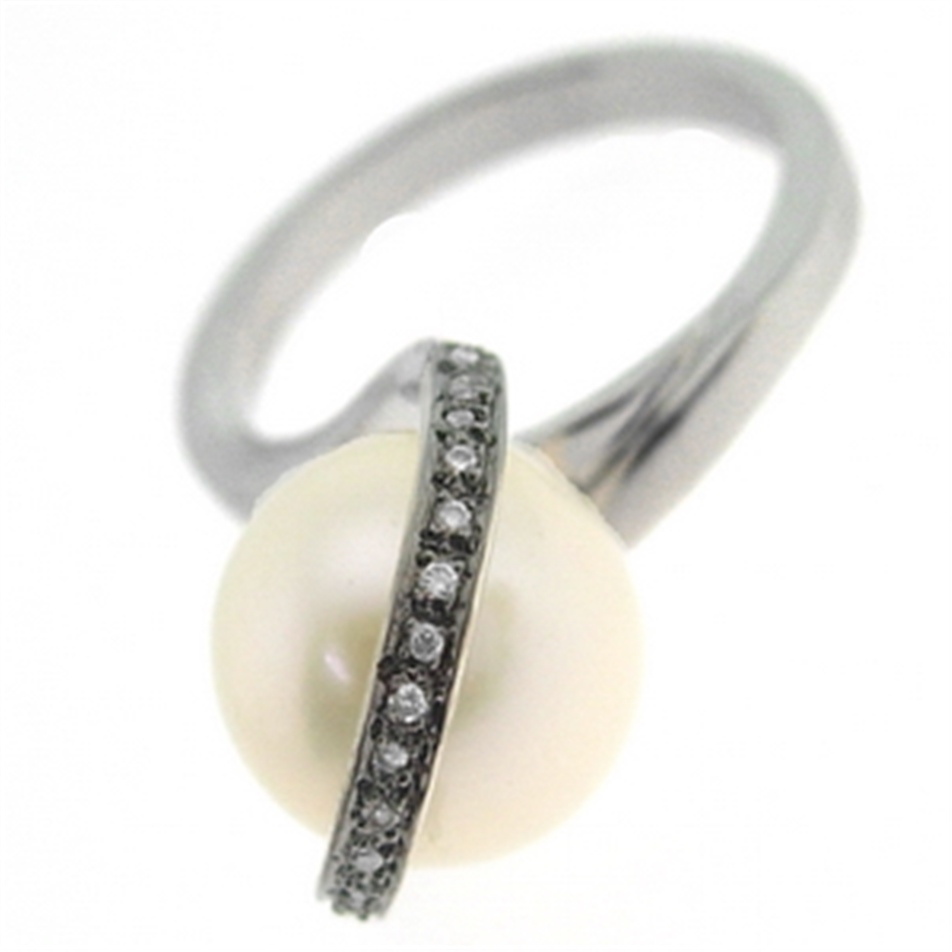 Solid Gold 0.05 ct. Diamond Pearl Ring